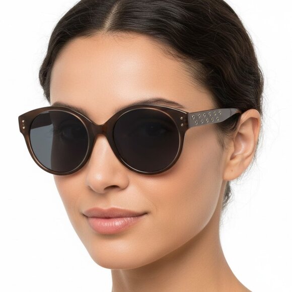 Alaia Womens Round/Oval Brown Brown Blue Fashion Designer Eyewear